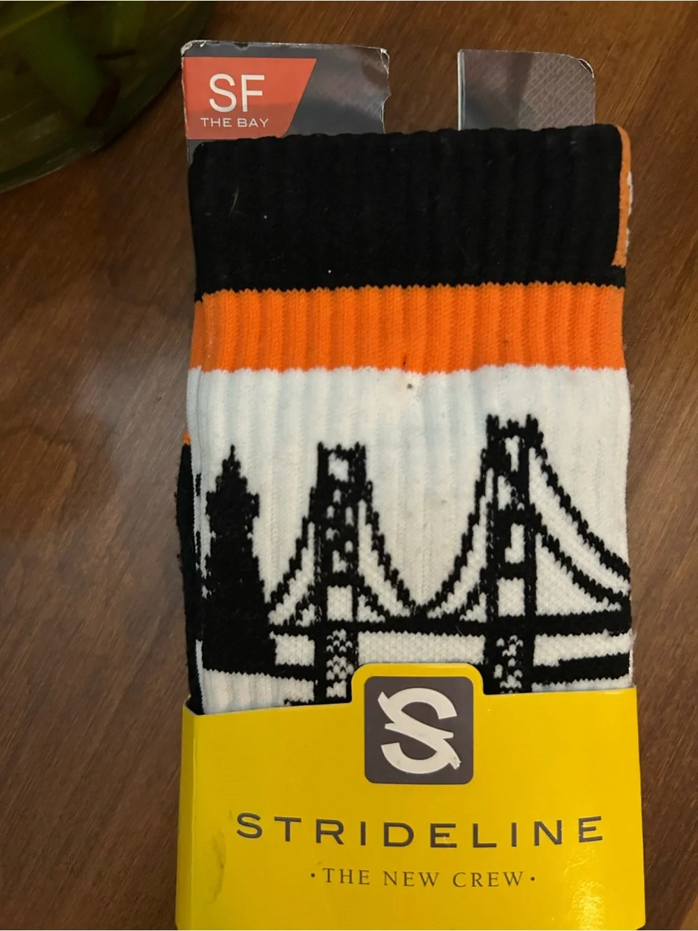 Strideline Men’s Crew Socks in Black, White & Orange - San Francisco